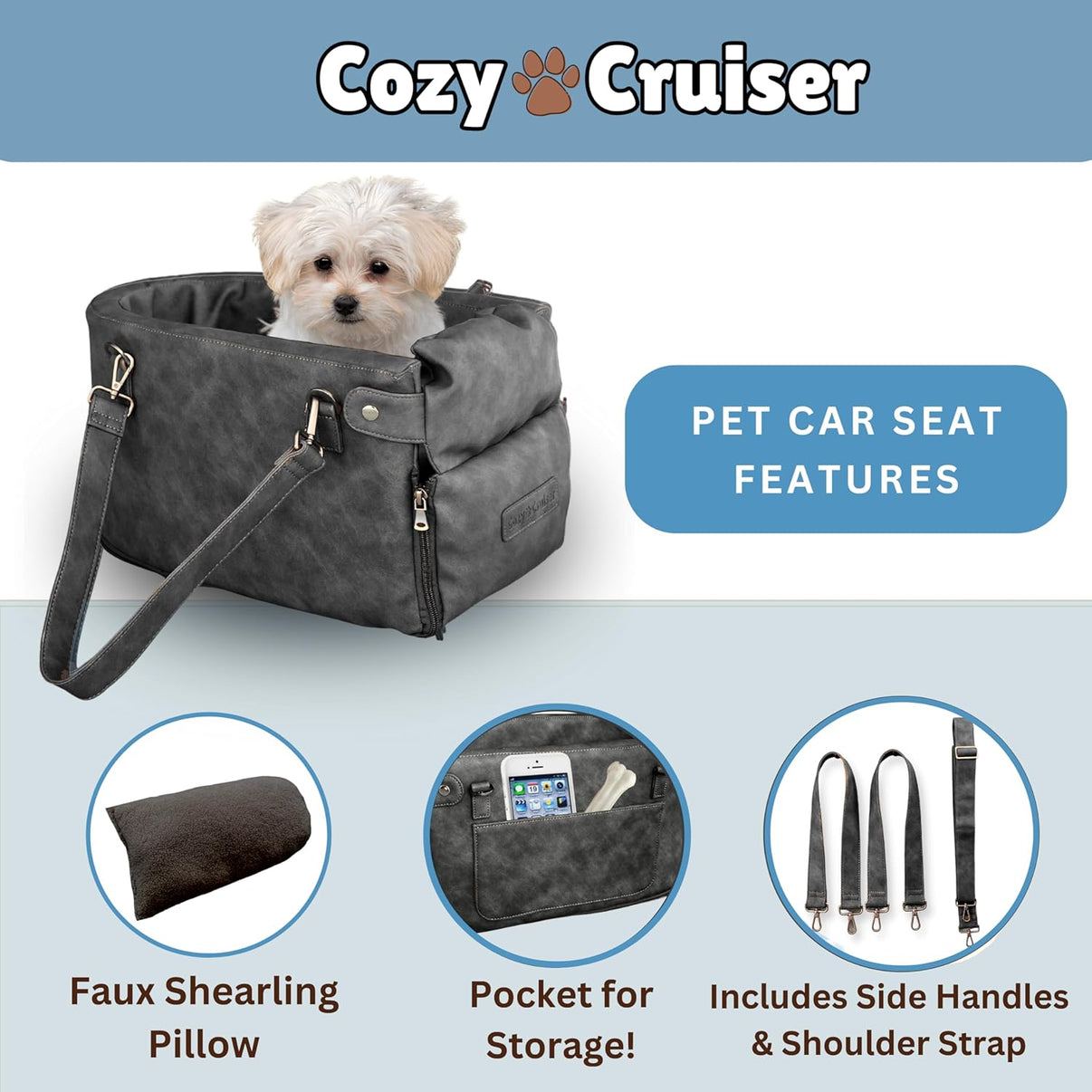 Cozy Cruiser Faux Leather Armrest Console Car Seat - Charcoal