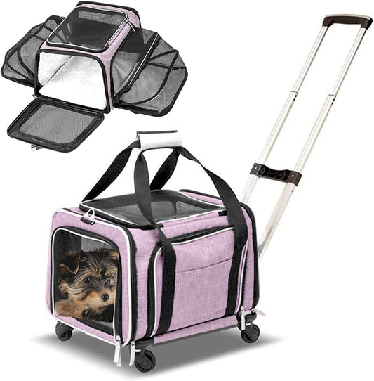 Cozy Cruiser Airline Approved Expandable Premium Pet Carrier on Wheels - Pink
