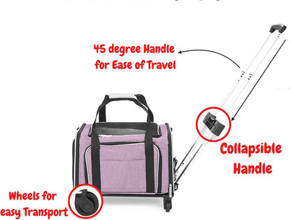 Cozy Cruiser Airline Approved Expandable Premium Pet Carrier on Wheels - Pink