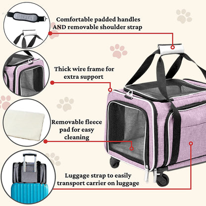 Cozy Cruiser Airline Approved Expandable Premium Pet Carrier on Wheels - Pink