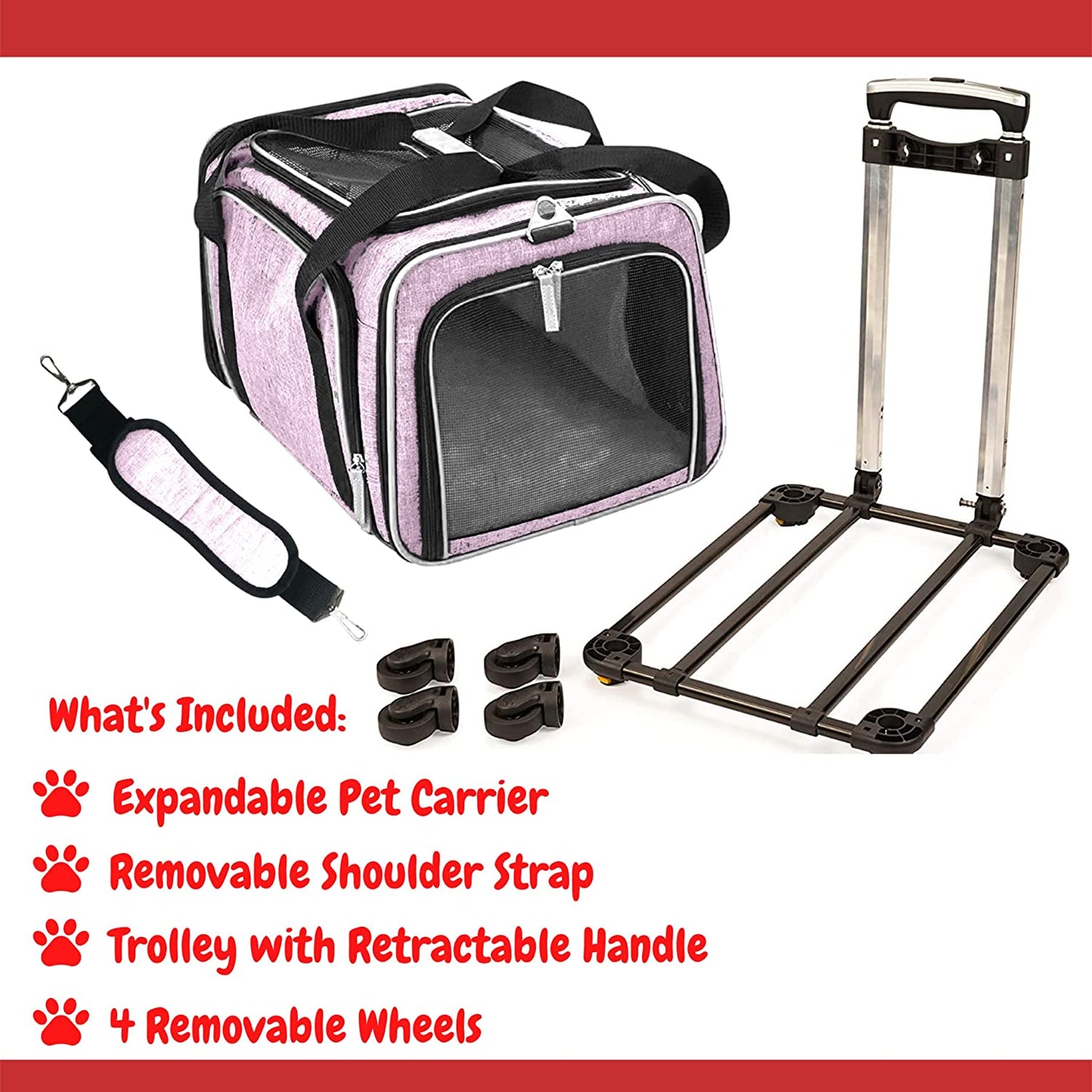 Cozy Cruiser Airline Approved Expandable Premium Pet Carrier on Wheels - Pink